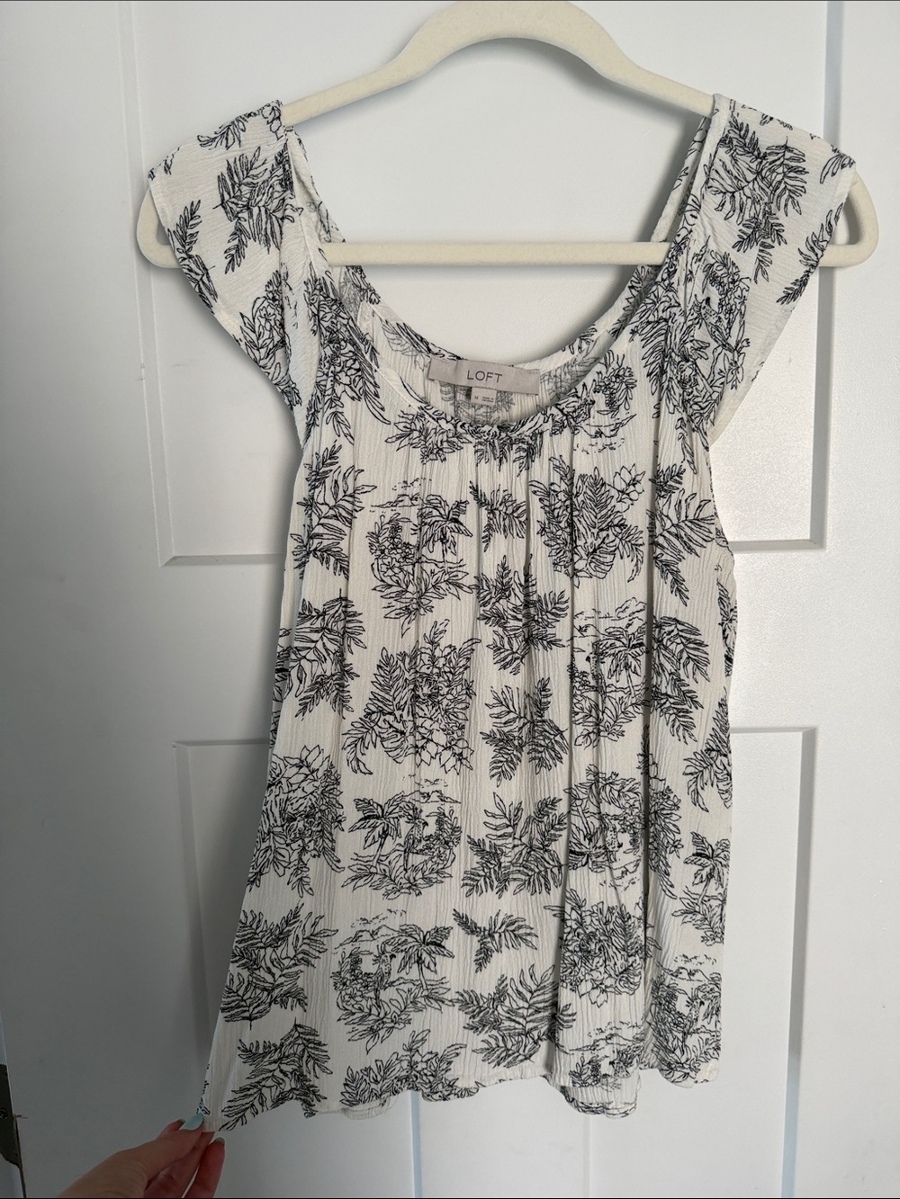 LOFT White Top with Black Floral Print